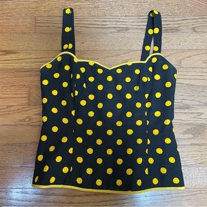 RARE  VTG Handsewn Paris Couture Bodice Top Straps Silk Black Yellow Polka Dot 6